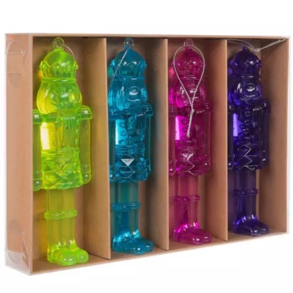 New Bright Colors Acrylic 6 Inch Nutcracker Ornament Set Of 4 - Picture 2 of 2